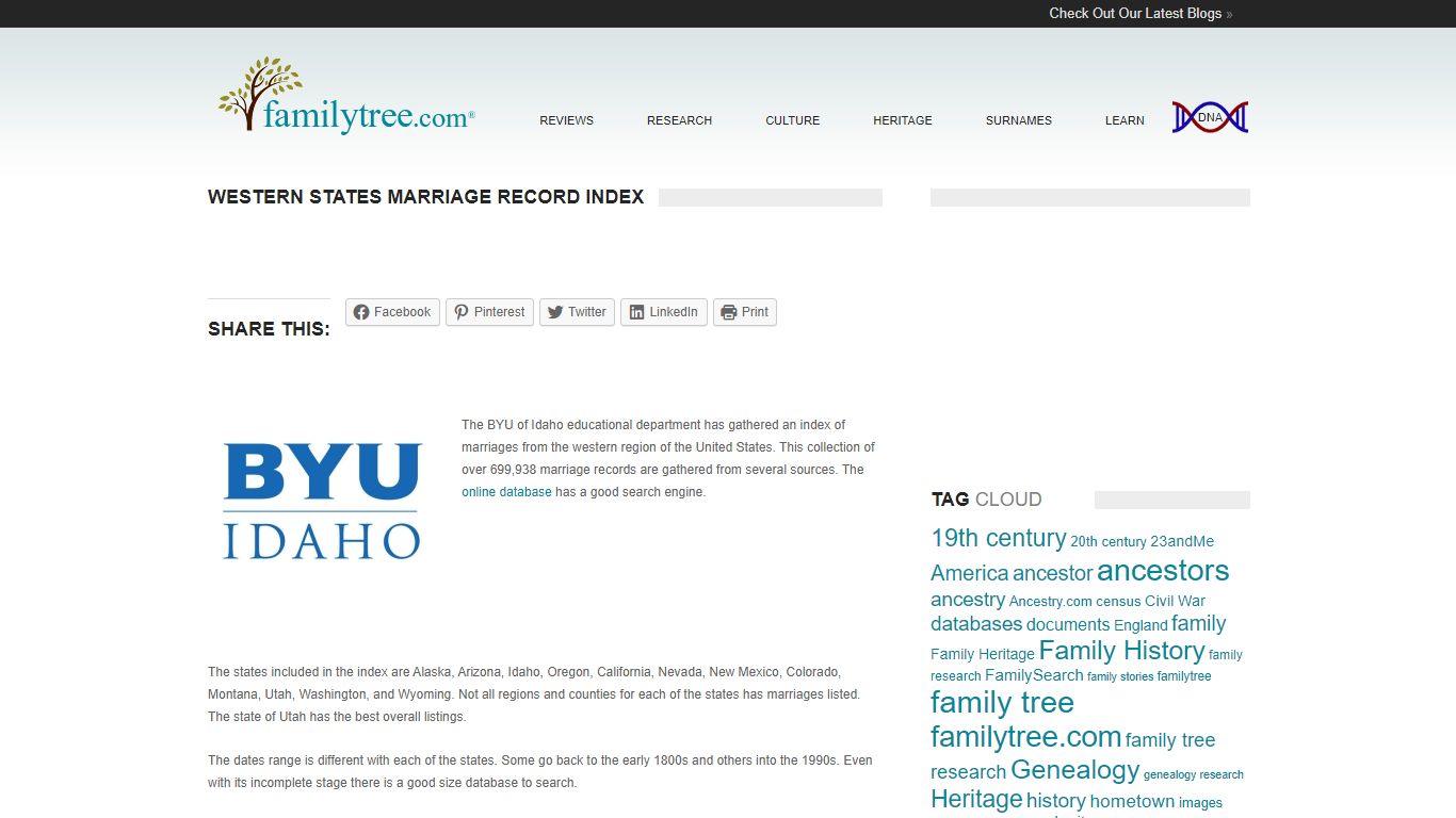 Western States Marriage Record Index | FamilyTree.com